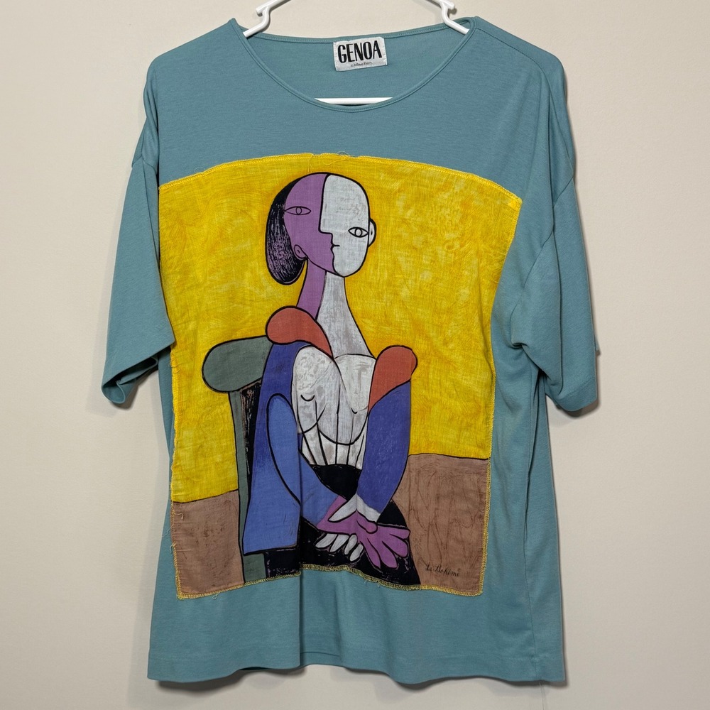 Vintage Pablo Picasso Shirt Women's One Size Blue/Green Genoa‎ Collection